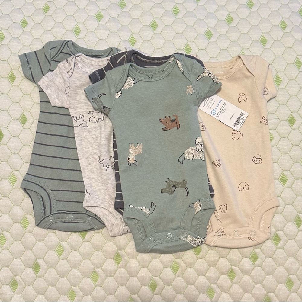 Set of 5 Baby Bodysuits in Green, Gray, and Cream